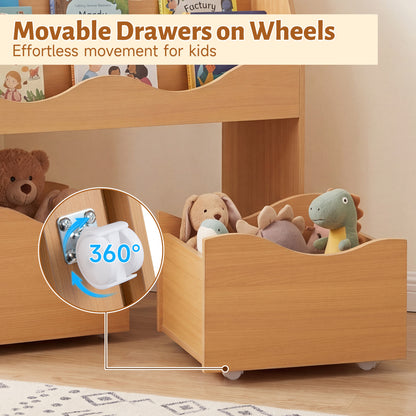 Kids Wooden Toy Storage Organizer, 2 Rolling Drawers, Natural