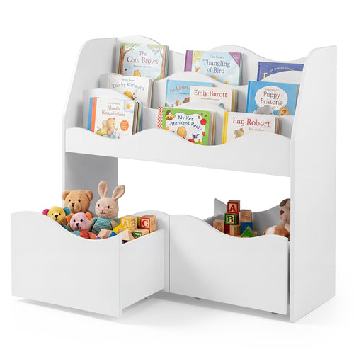 Kids Wooden Toy Storage Organizer, 2 Rolling Drawers, White