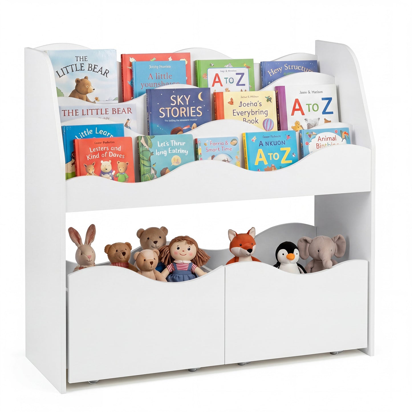 Kids Wooden Toy Storage Organizer, 2 Rolling Drawers, White