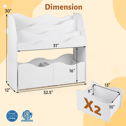 Kids Wooden Toy Storage Organizer, 2 Rolling Drawers, White