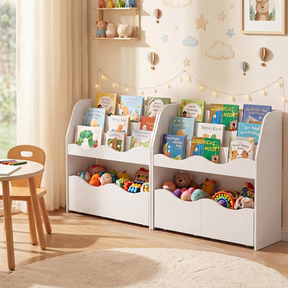 Kids Wooden Toy Storage Organizer, 2 Rolling Drawers, White