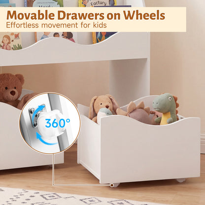 Kids Wooden Toy Storage Organizer, 2 Rolling Drawers, White