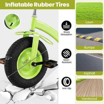 Kids Tricycle with 15 Inch Inflatable Rubber Tires , Green Kids Bike at Gallery Canada