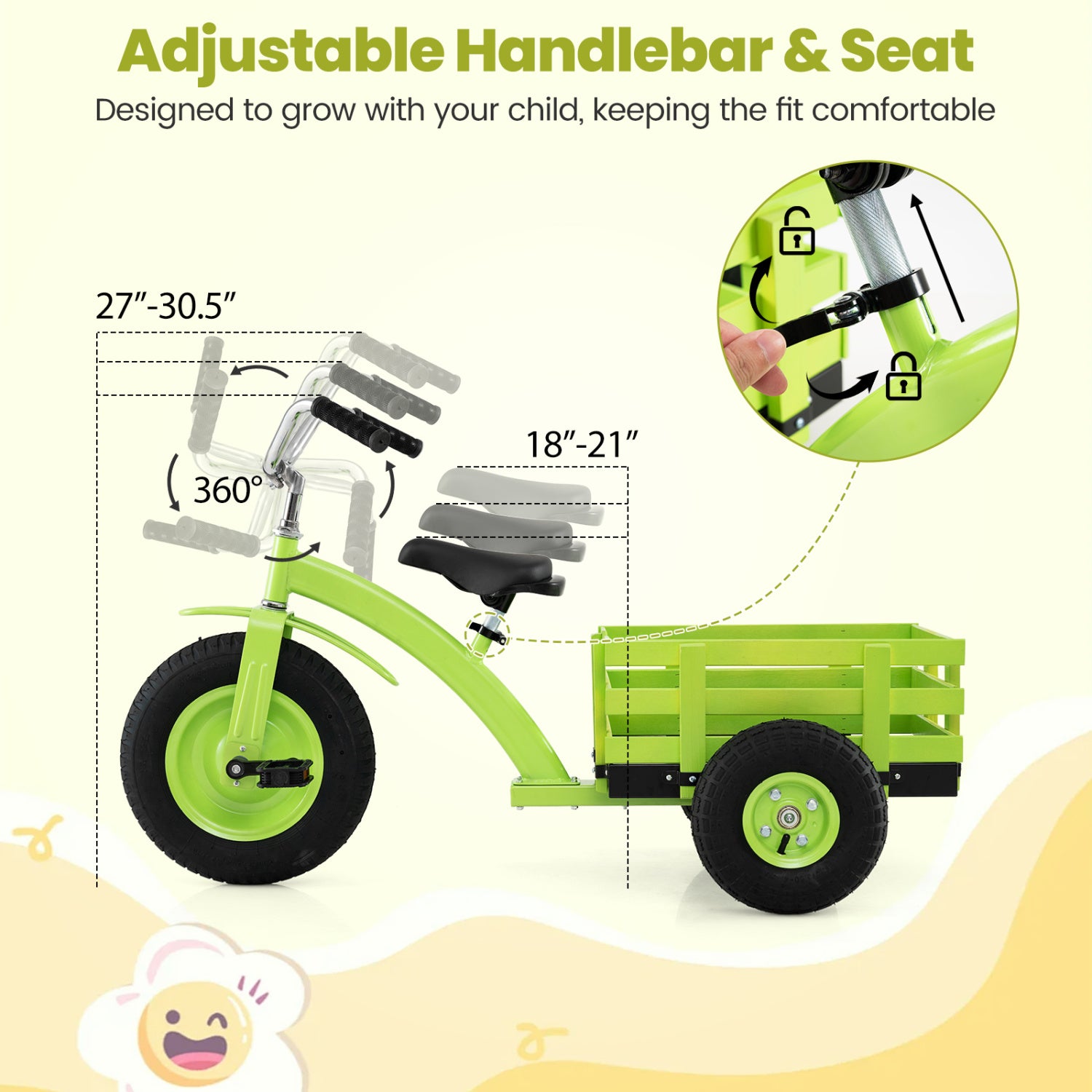 Kids Tricycle with 15 Inch Inflatable Rubber Tires , Green Kids Bike at Gallery Canada
