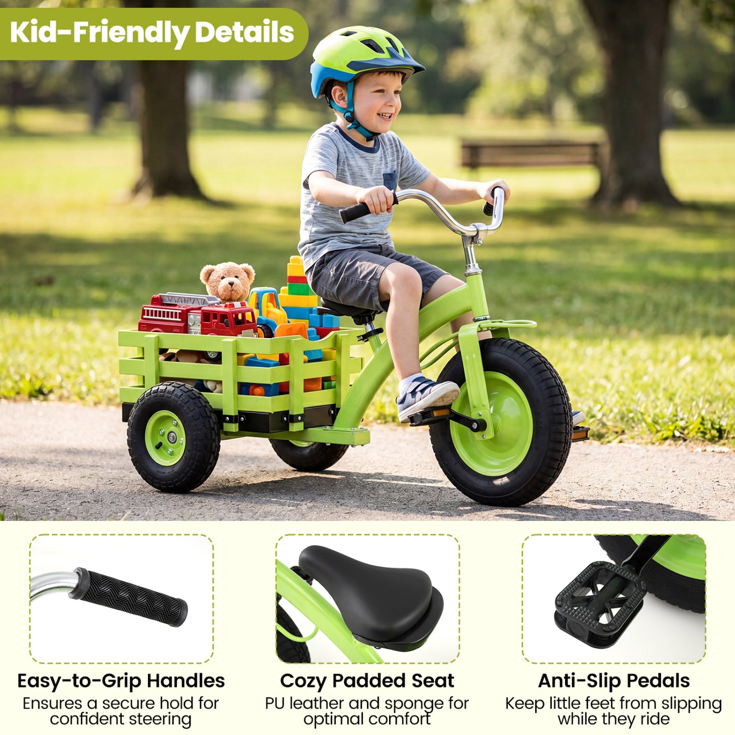 Kids Tricycle with 15 Inch Inflatable Rubber Tires , Green Kids Bike at Gallery Canada
