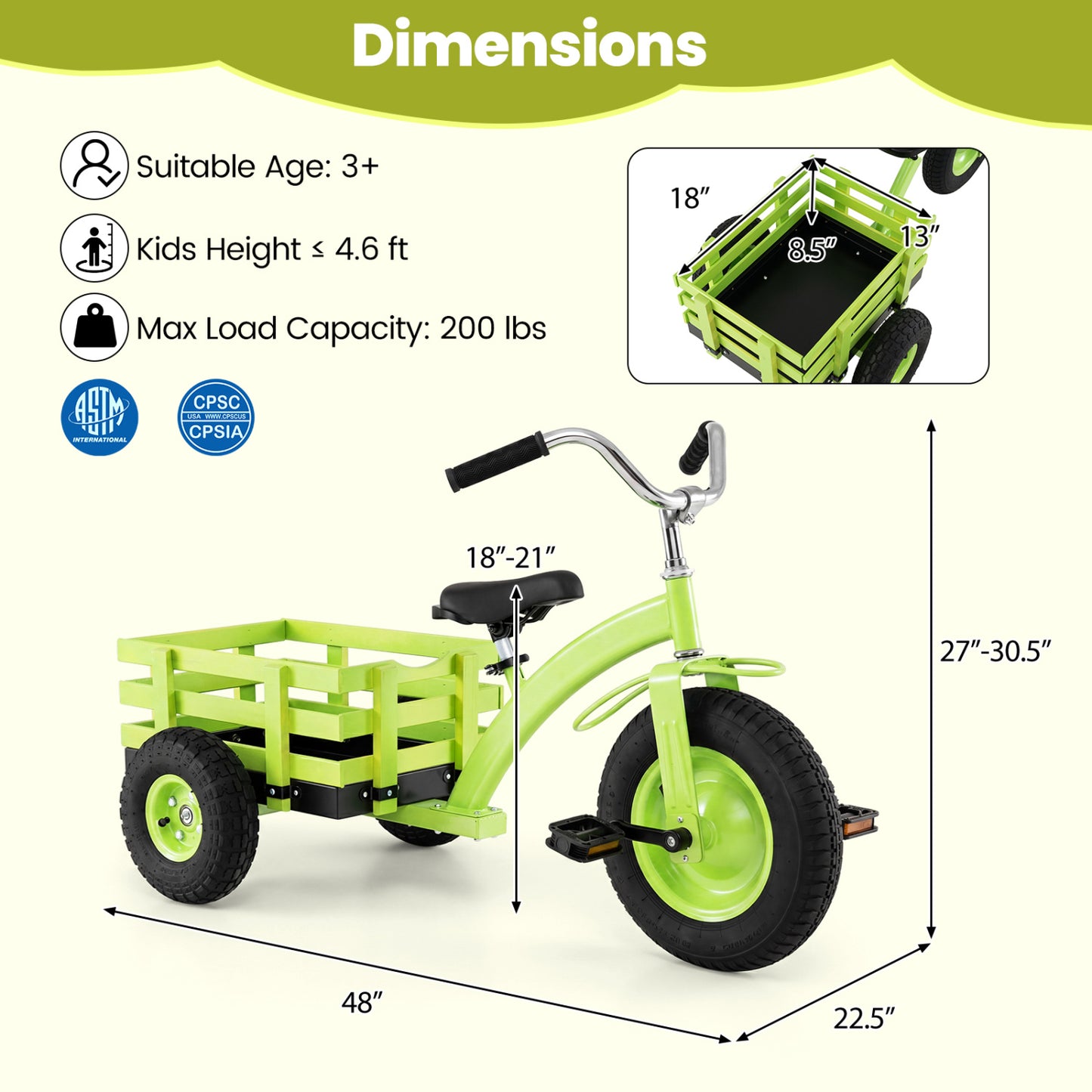 Kids Tricycle with 15 Inch Inflatable Rubber Tires , Green Kids Bike at Gallery Canada