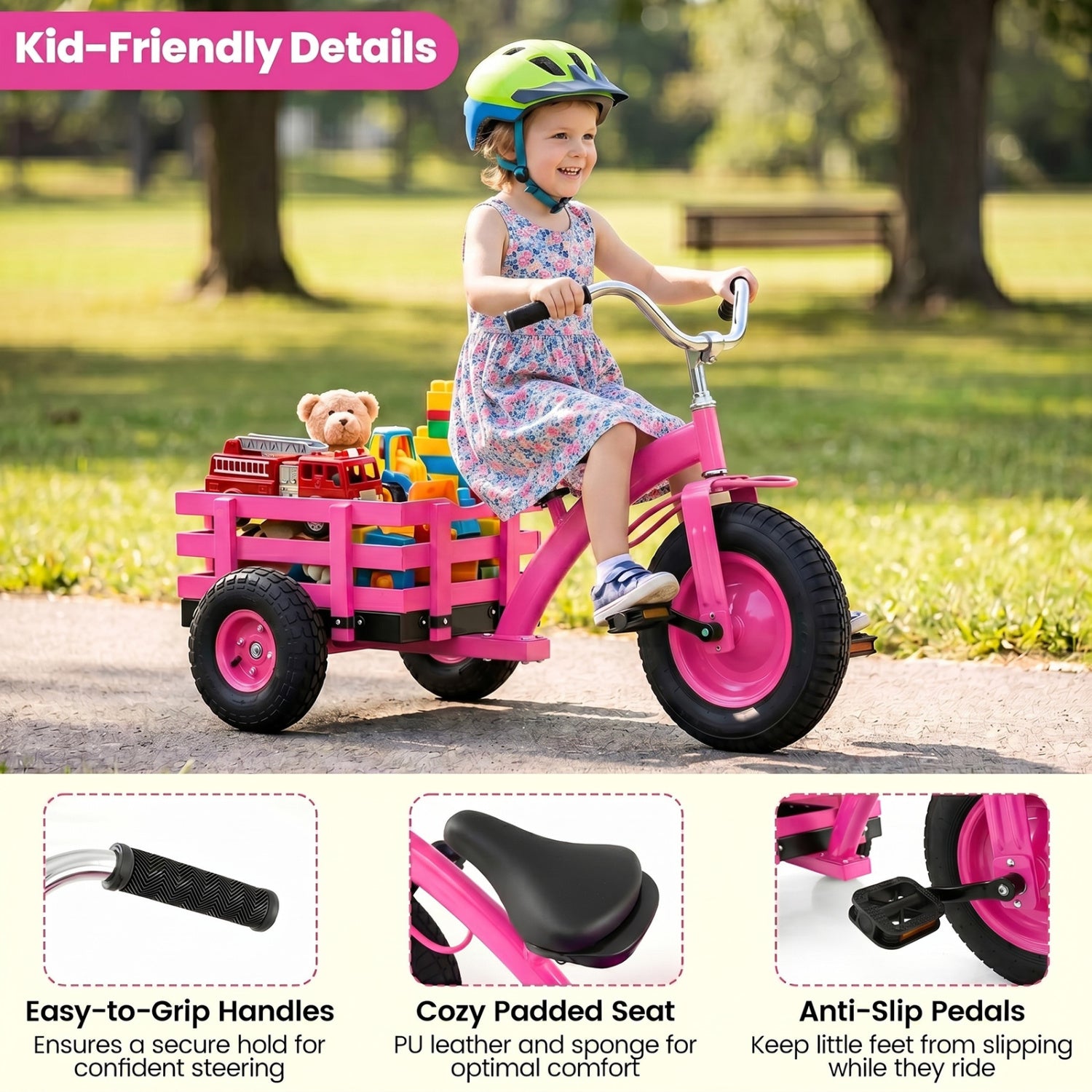 Kids Tricycle with 15 Inch Inflatable Rubber Tires , Pink Kids Bike at Gallery Canada