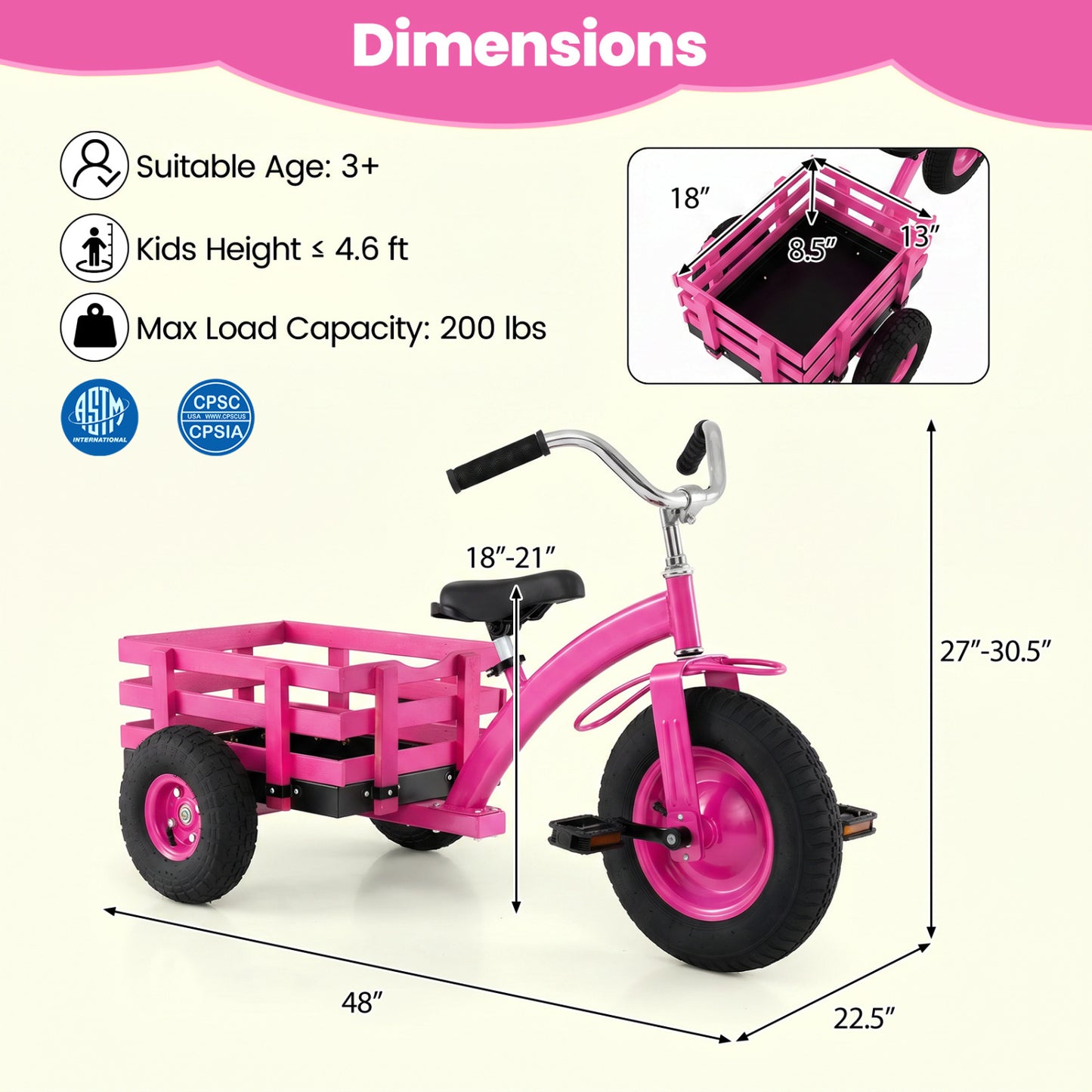 Kids Tricycle with 15 Inch Inflatable Rubber Tires , Pink Kids Bike at Gallery Canada