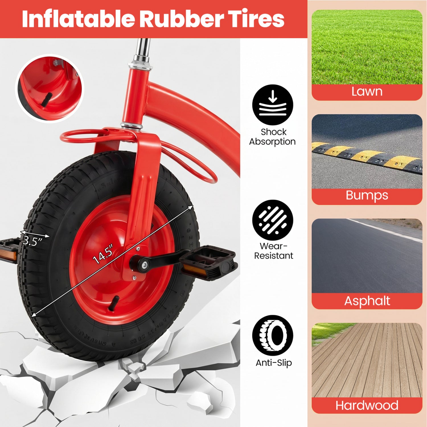 Kids Tricycle with 15 Inch Inflatable Rubber Tires, Red Kids Bike at Gallery Canada