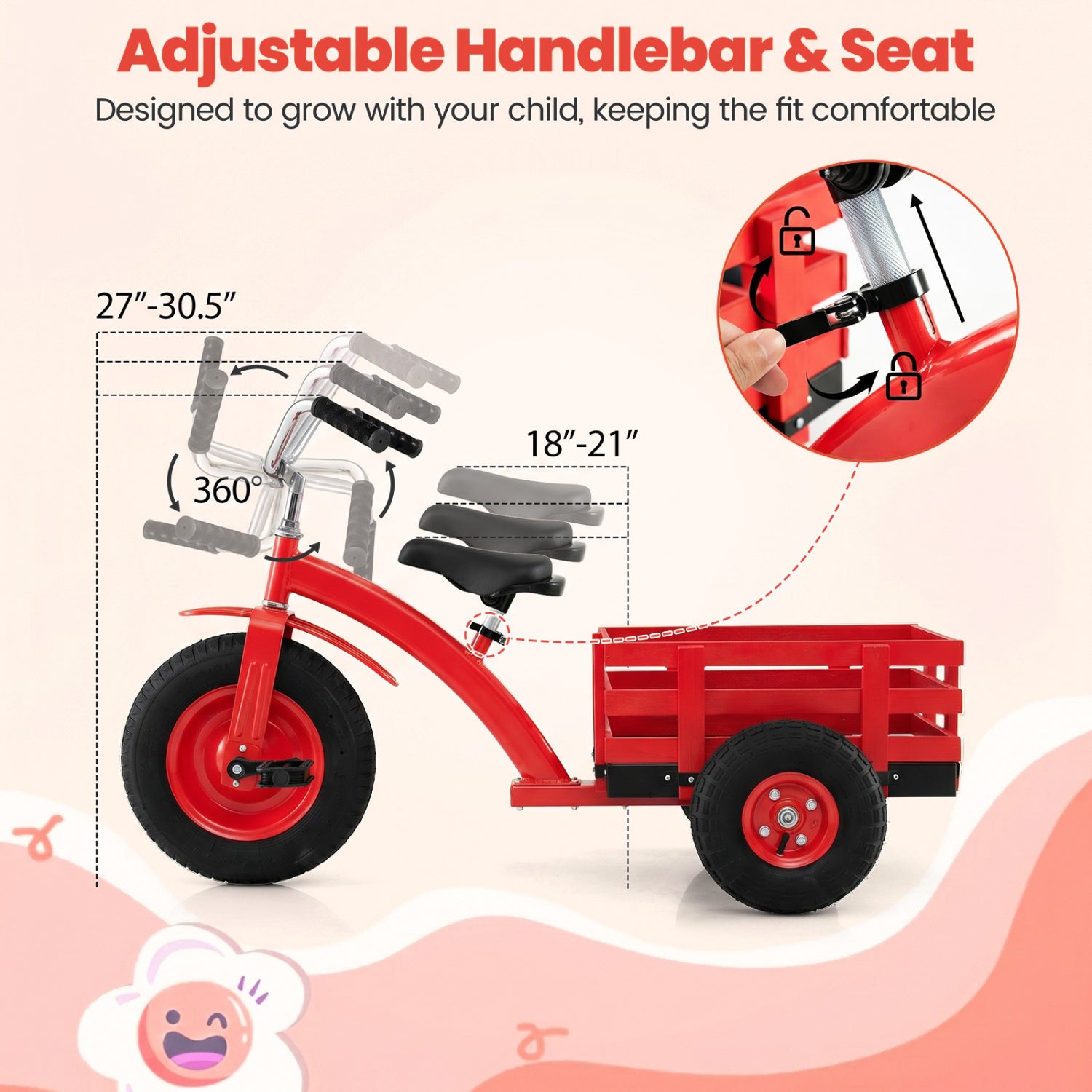 Kids Tricycle with 15 Inch Inflatable Rubber Tires, Red Kids Bike at Gallery Canada