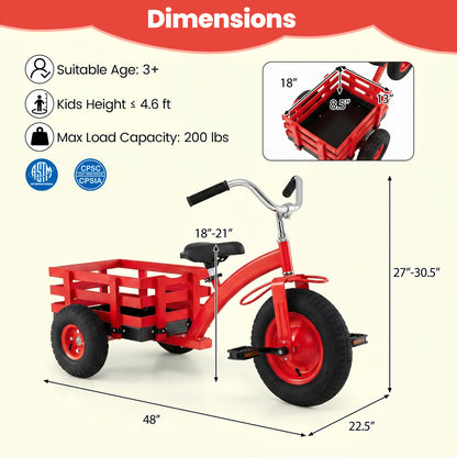 Kids Tricycle with 15 Inch Inflatable Rubber Tires, Red Kids Bike at Gallery Canada