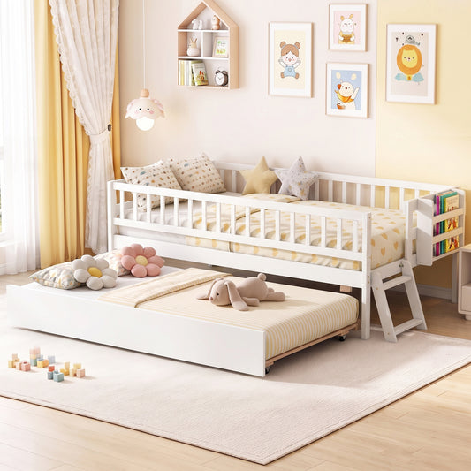 Twin Size Bed, Trundle, Bookshelf, Ladder, White Toddler Beds White at Gallery Canada