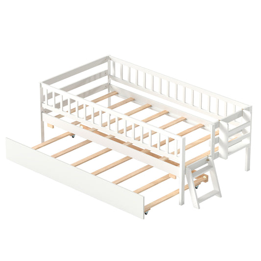 Twin Size Bed, Trundle, Bookshelf, Ladder, White Toddler Beds White at Gallery Canada
