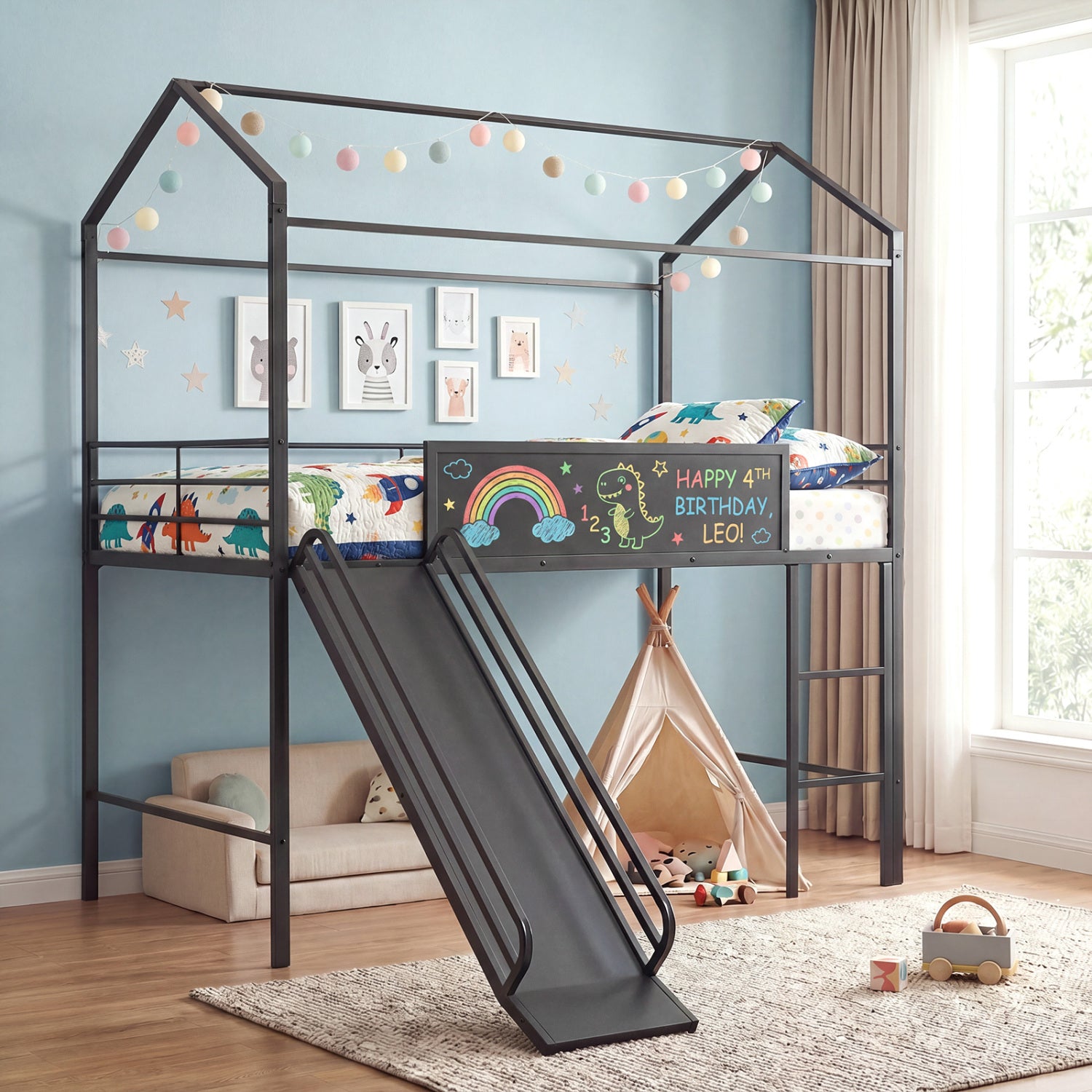 Twin Size Loft Bed With Ladder And Slide, Black Toddler Beds at Gallery Canada