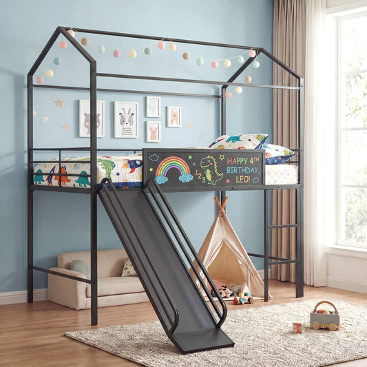 Twin Size Loft Bed With Ladder And Slide, Black Toddler Beds Black at Gallery Canada