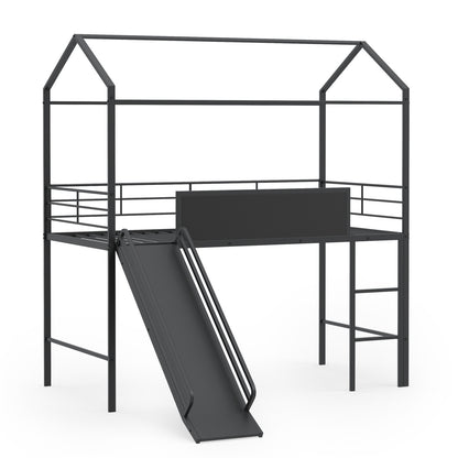 Twin Size Loft Bed With Ladder And Slide, Black Toddler Beds at Gallery Canada