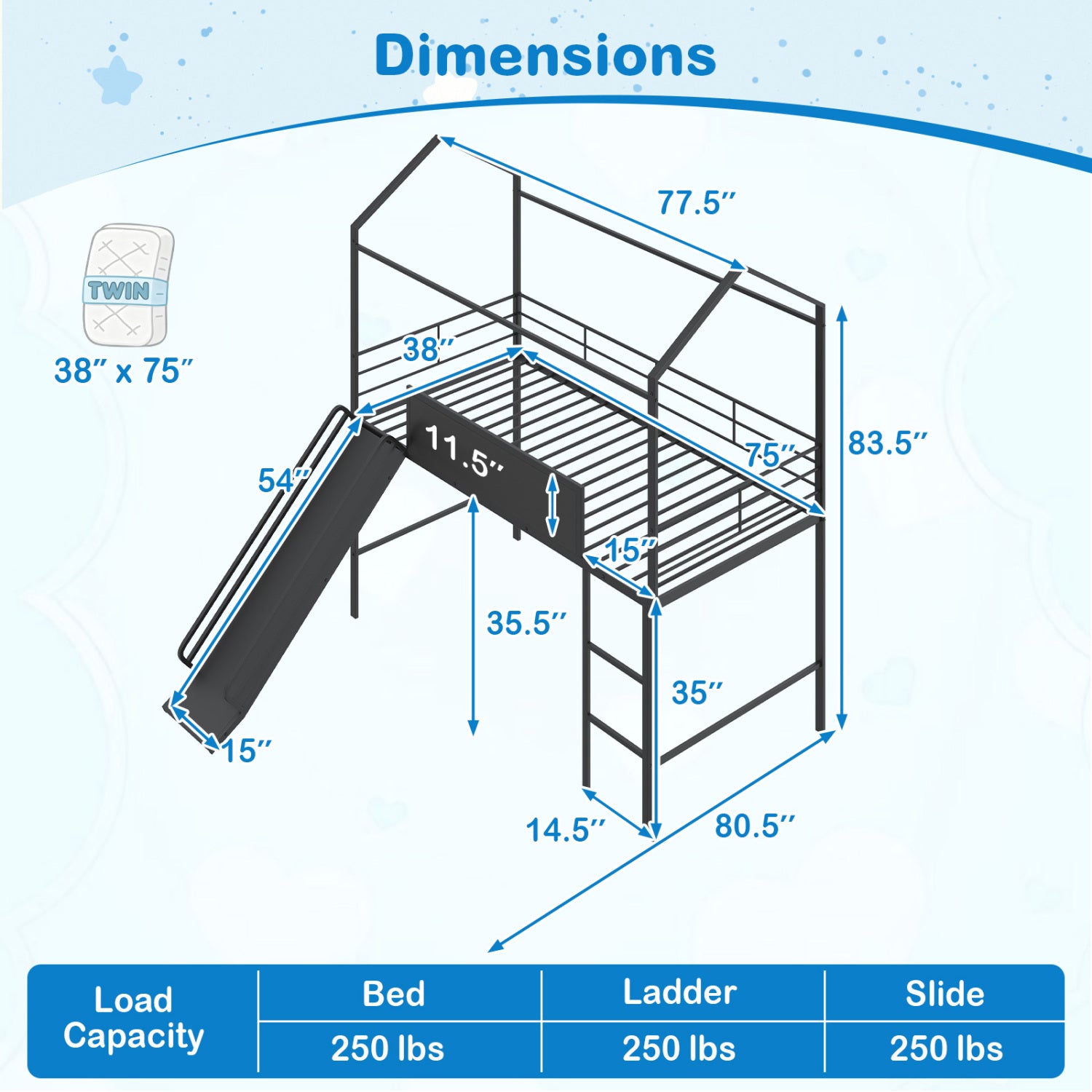 Twin Size Loft Bed With Ladder And Slide, Black Toddler Beds at Gallery Canada