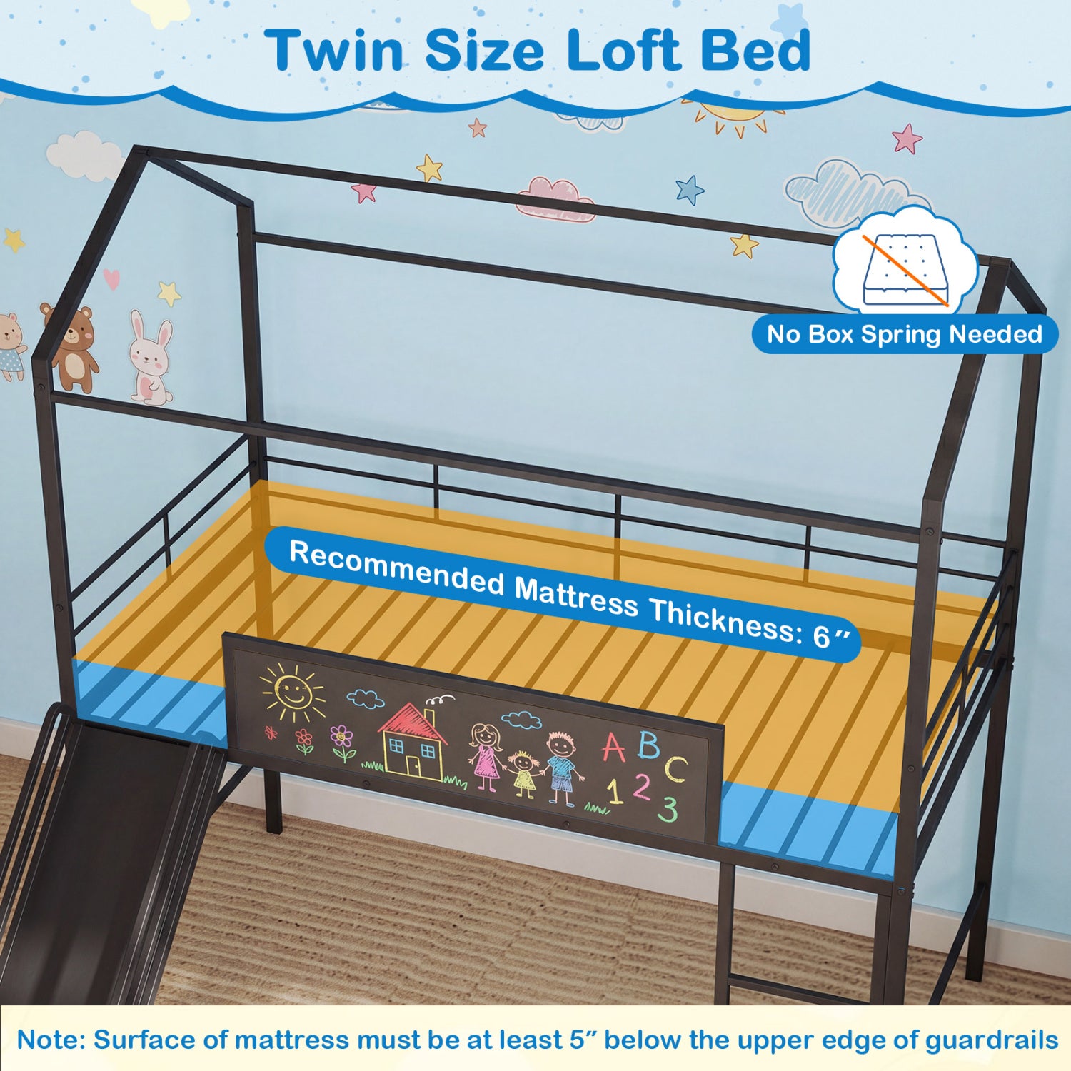 Twin Size Loft Bed With Ladder And Slide, Black Toddler Beds at Gallery Canada