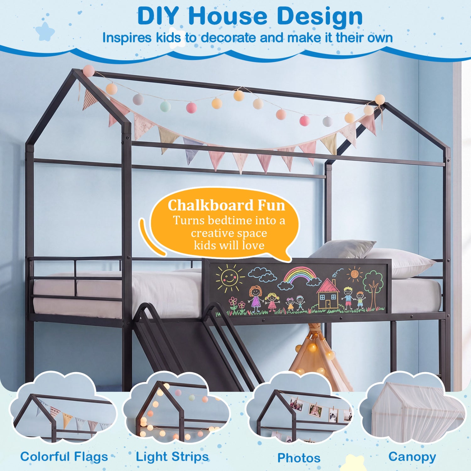 Twin Size Loft Bed With Ladder And Slide, Black Toddler Beds at Gallery Canada