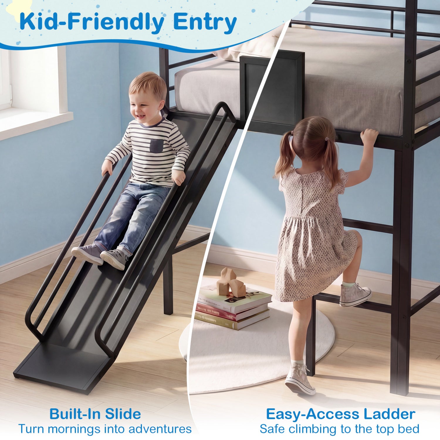Twin Size Loft Bed With Ladder And Slide, Black Toddler Beds at Gallery Canada