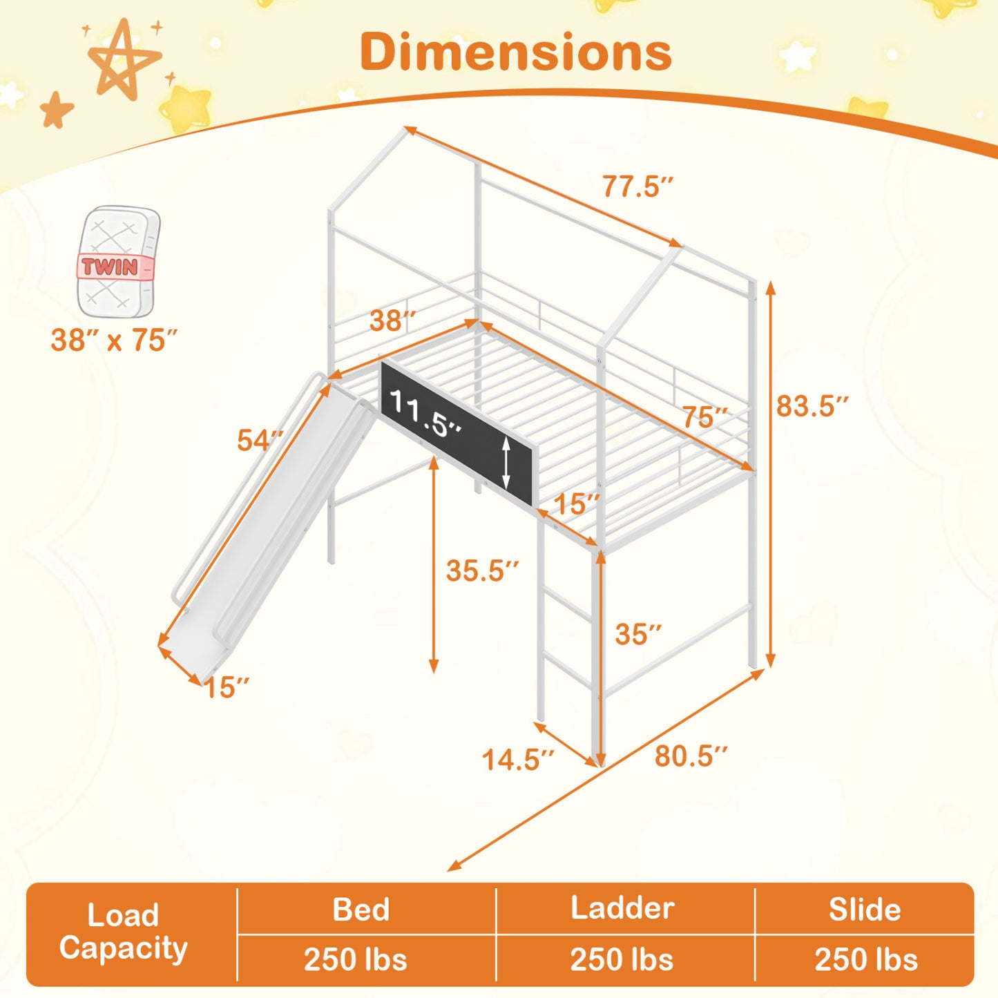 Kids Twin Size Loft Bed with Ladder and Slide, White Toddler Beds at Gallery Canada