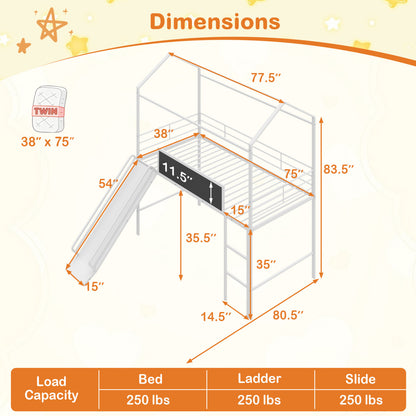 Kids Twin Size Loft Bed with Ladder and Slide, White Toddler Beds at Gallery Canada