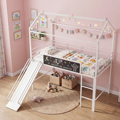 Kids Twin Size Loft Bed with Ladder and Slide, White Toddler Beds at Gallery Canada