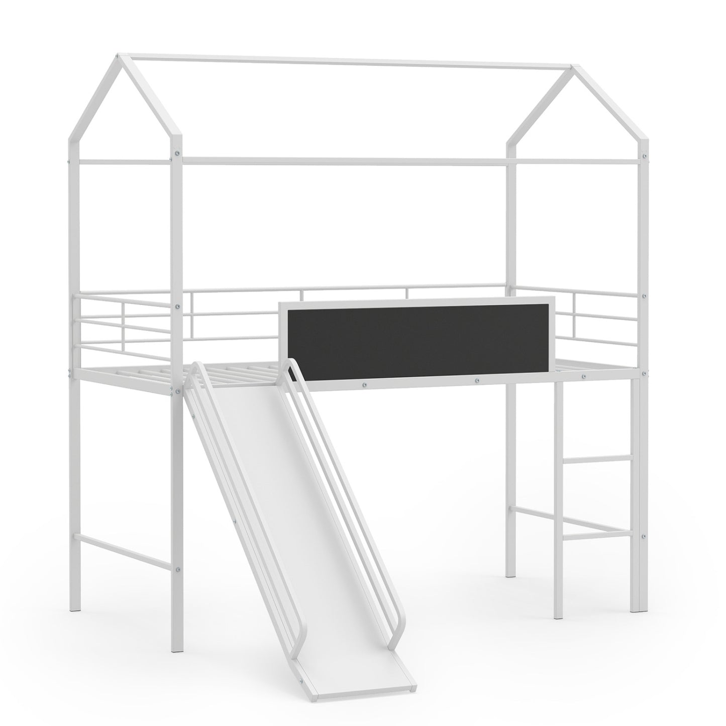 Kids Twin Size Loft Bed with Ladder and Slide, White Toddler Beds White at Gallery Canada