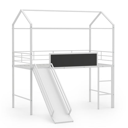 Kids Twin Size Loft Bed with Ladder and Slide, White Toddler Beds White at Gallery Canada