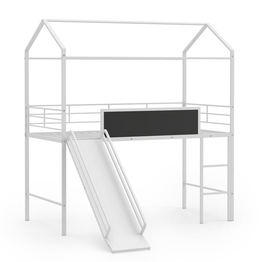 Kids Twin Size Loft Bed with Ladder and Slide, White Toddler Beds White at Gallery Canada