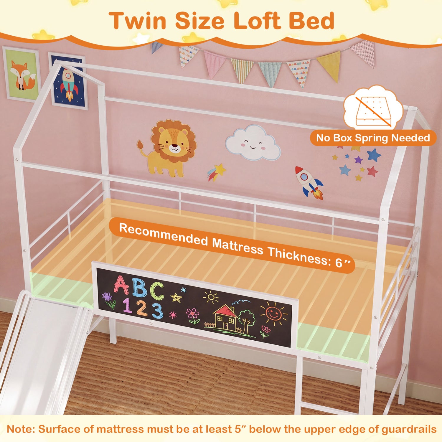 Kids Twin Size Loft Bed with Ladder and Slide, White Toddler Beds at Gallery Canada