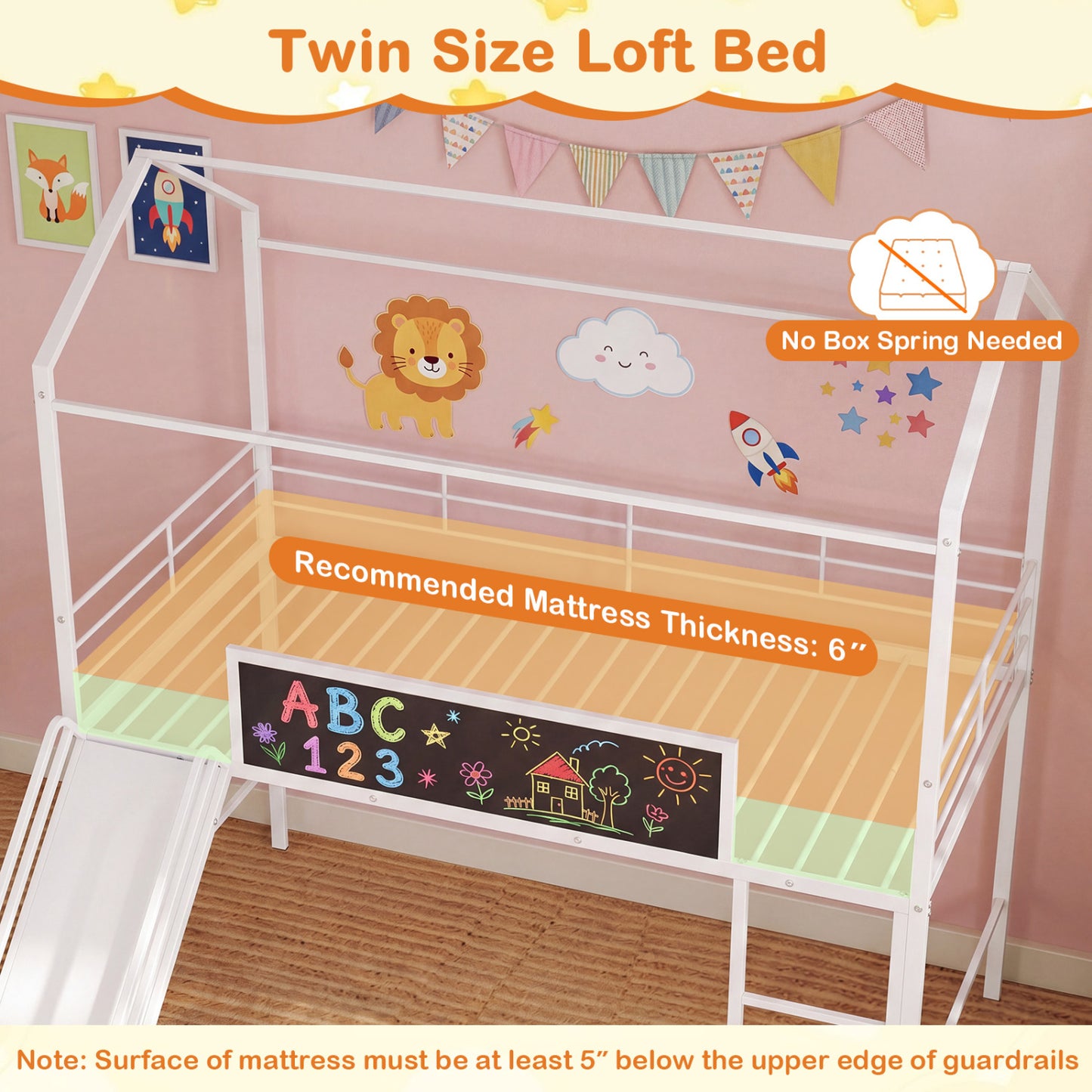 Kids Twin Size Loft Bed with Ladder and Slide, White Toddler Beds at Gallery Canada