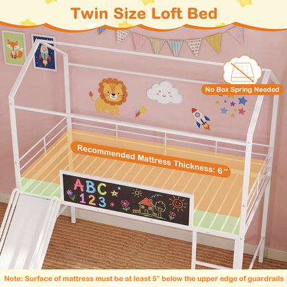 Kids Twin Size Loft Bed with Ladder and Slide, White Toddler Beds at Gallery Canada