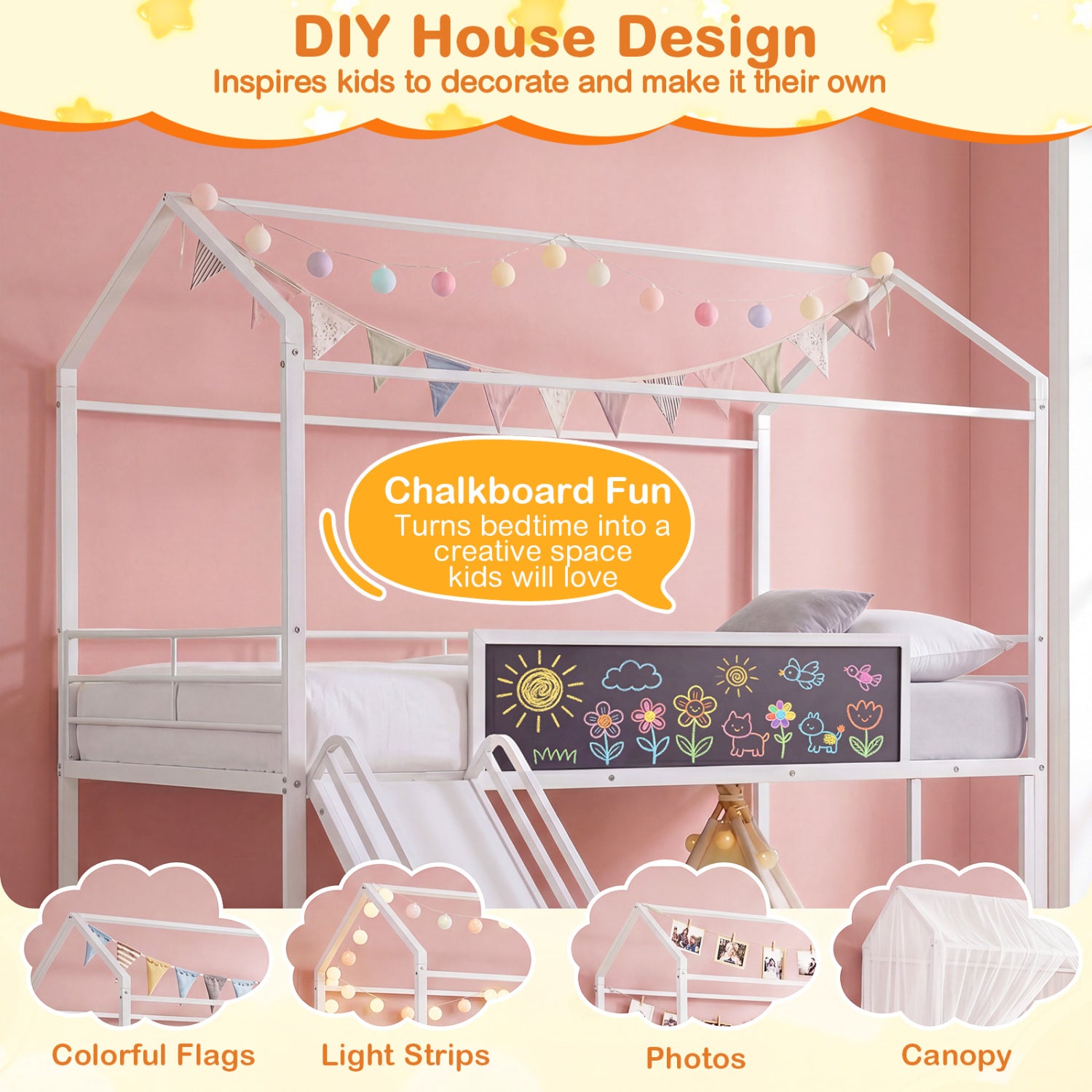 Kids Twin Size Loft Bed with Ladder and Slide, White Toddler Beds at Gallery Canada