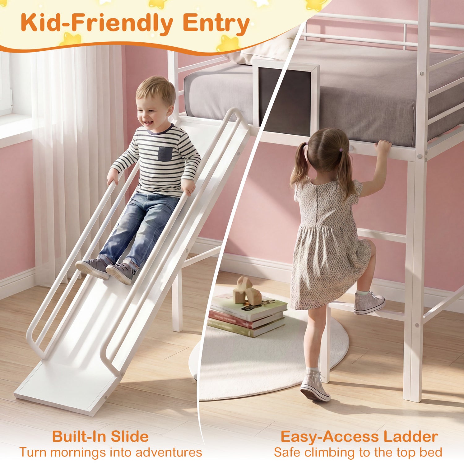Kids Twin Size Loft Bed with Ladder and Slide, White Toddler Beds at Gallery Canada
