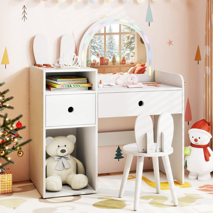 Kids Vanity Desk and Chair Set with Lights Open Shelves, White Kids Vanities at Gallery Canada