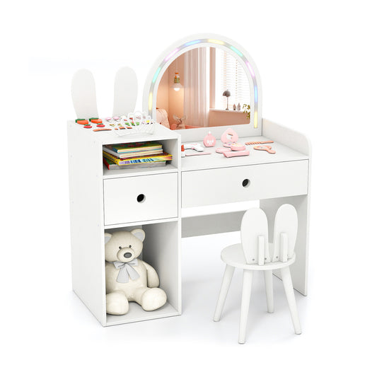 Kids Vanity Desk And Chair Set With Lights, Open Shelves, White Kids Vanities White at Gallery Canada