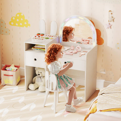 Kids Vanity Desk and Chair Set with Lights Open Shelves, White Kids Vanities at Gallery Canada