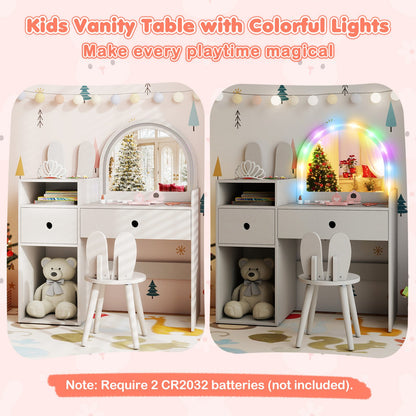 Kids Vanity Desk and Chair Set with Lights Open Shelves, White Kids Vanities at Gallery Canada