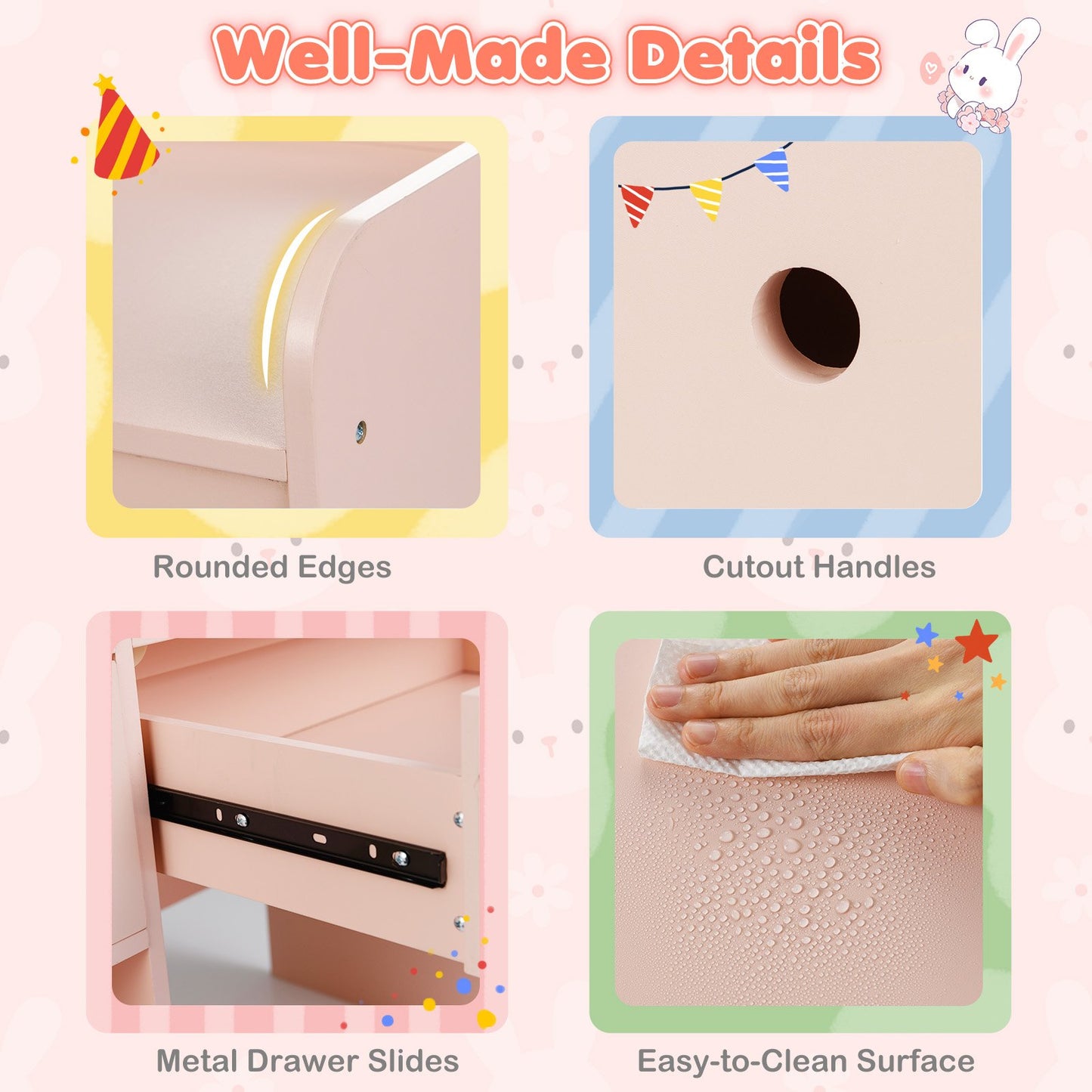 Kids Vanity Desk and Chair Set with Lights Open Shelves, Pink Kids Vanities at Gallery Canada