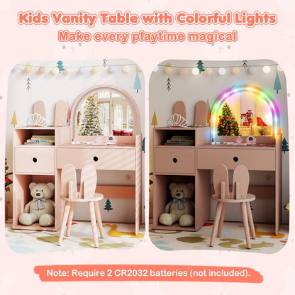 Kids Vanity Desk and Chair Set with Lights Open Shelves, Pink Kids Vanities at Gallery Canada