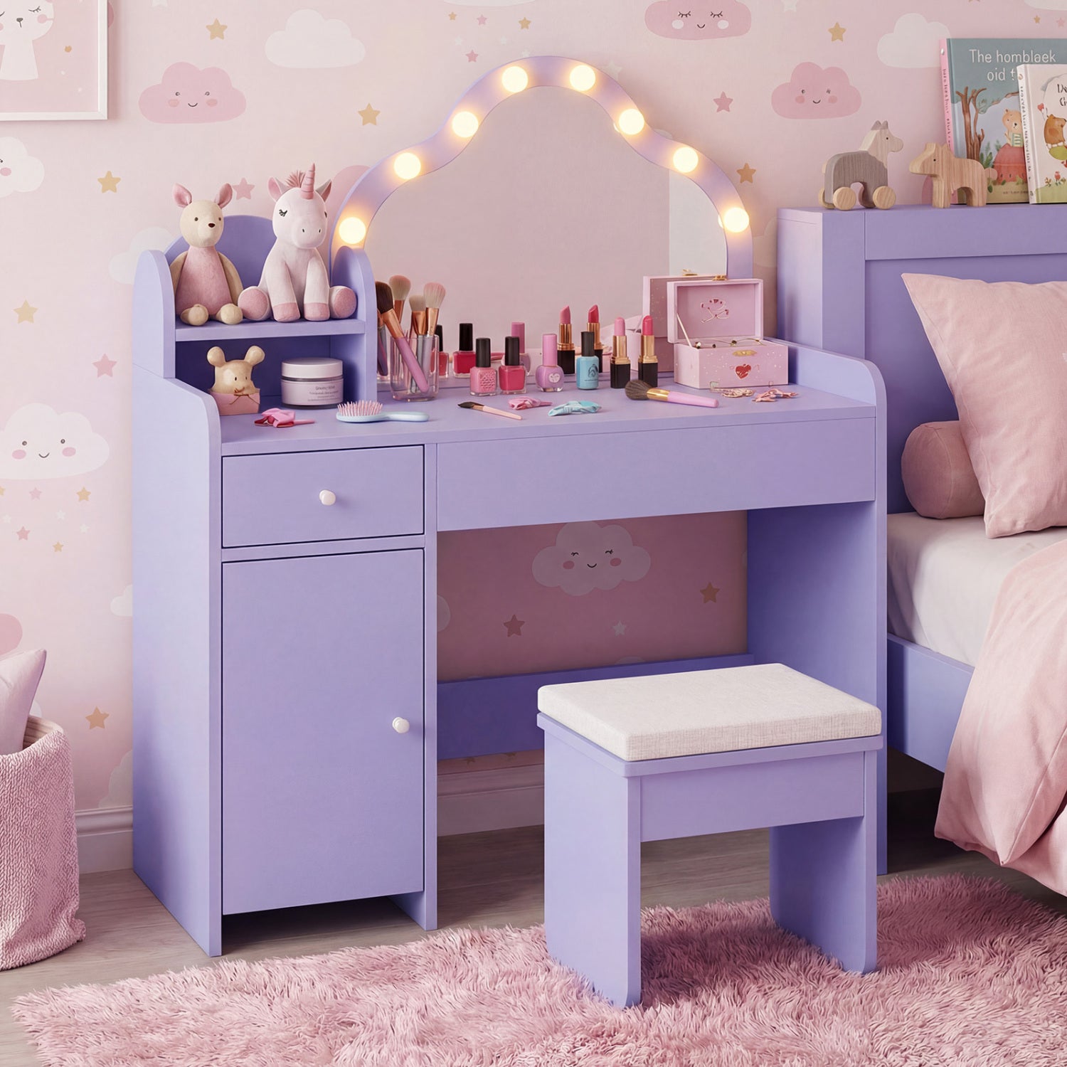 Kids Vanity Desk With Mirror And Lights, Purple Kids Vanities at Gallery Canada