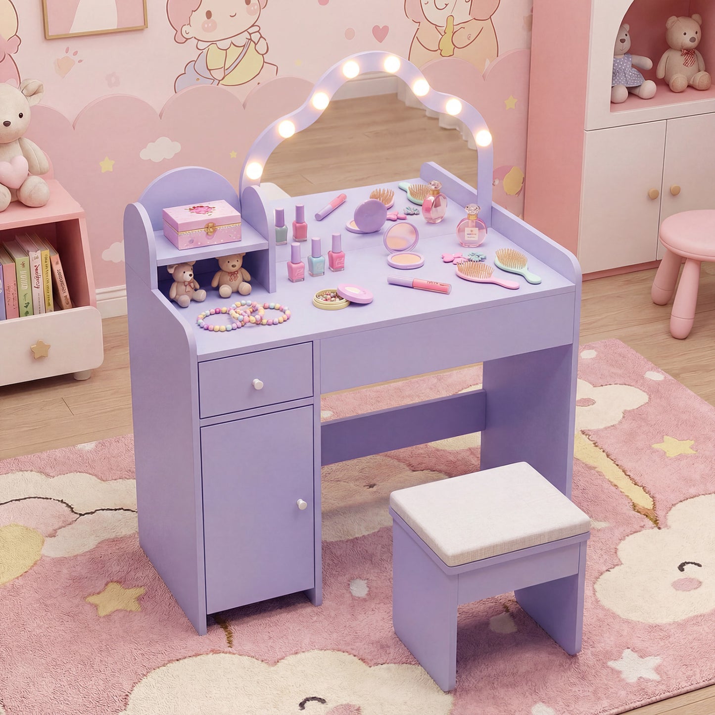 Kids Vanity Desk With Mirror And Lights, Purple Kids Vanities at Gallery Canada