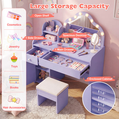 Kids Vanity Desk With Mirror And Lights, Purple Kids Vanities at Gallery Canada