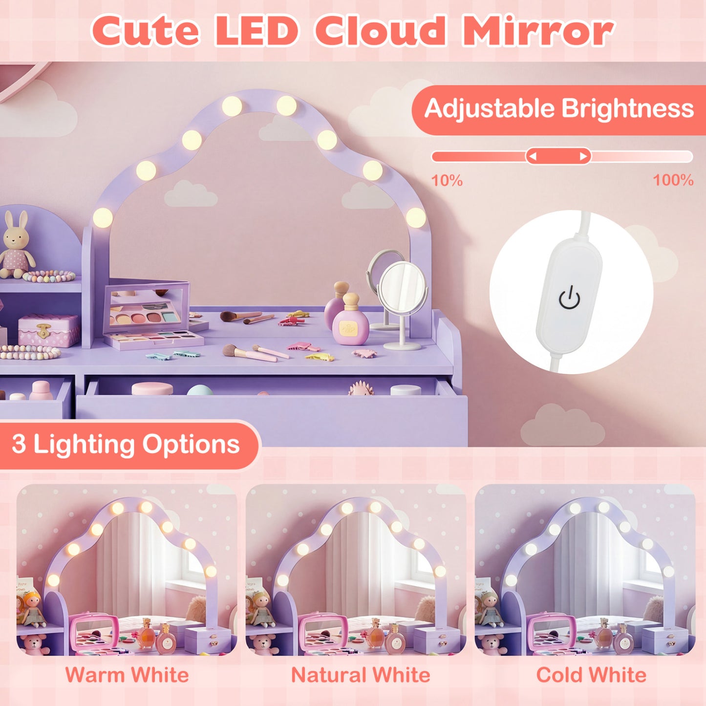 Kids Vanity Desk With Mirror And Lights, Purple Kids Vanities at Gallery Canada