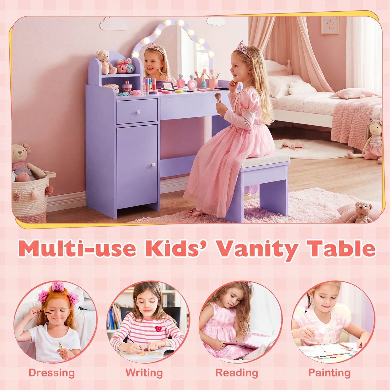Kids Vanity Desk With Mirror And Lights, Purple Kids Vanities at Gallery Canada
