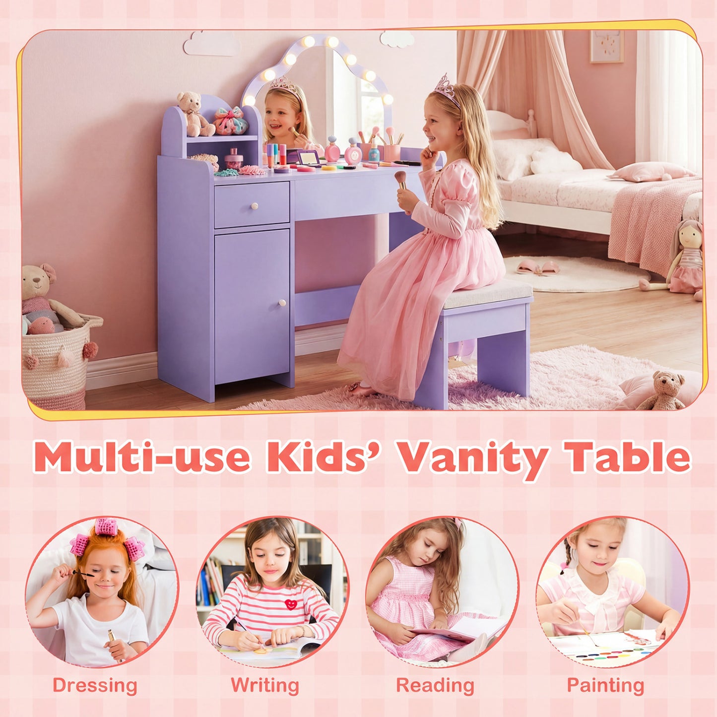 Kids Vanity Desk With Mirror And Lights, Purple Kids Vanities at Gallery Canada