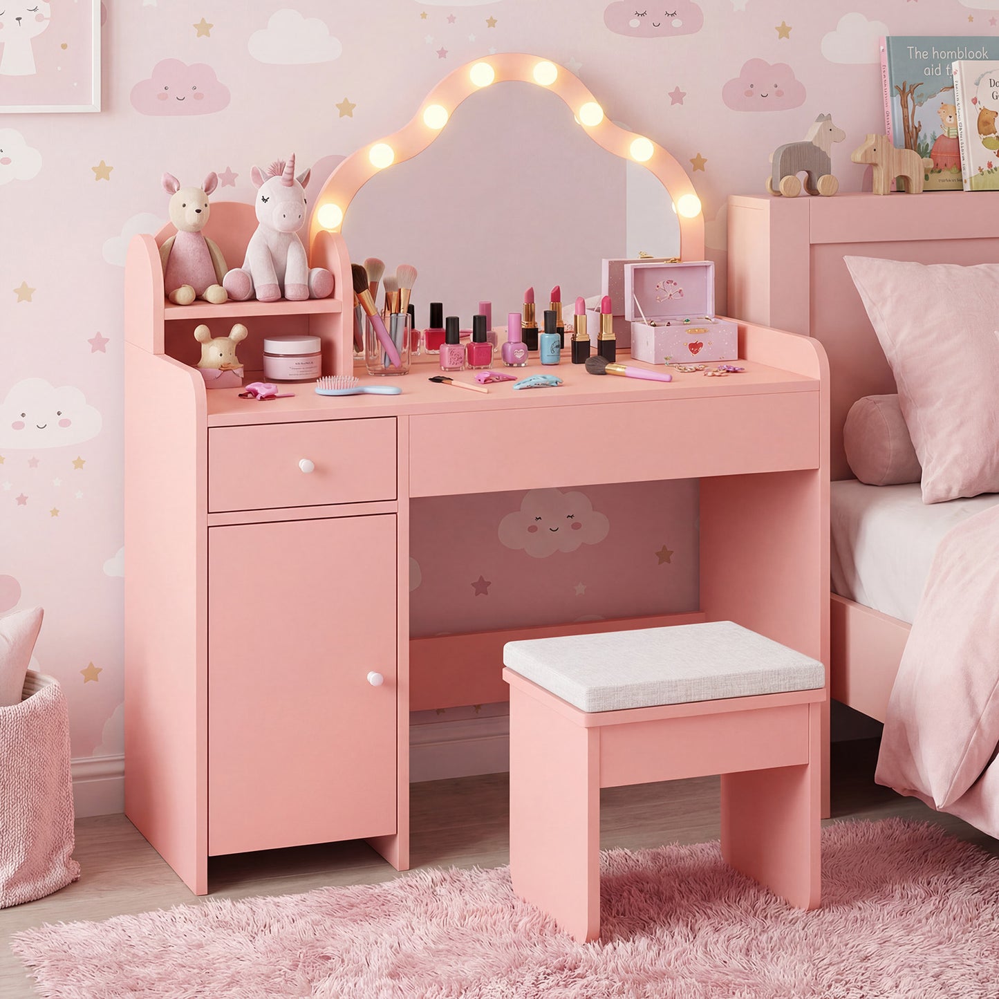 Kids Vanity Desk With Mirror And Lights, Pink Kids Vanities at Gallery Canada