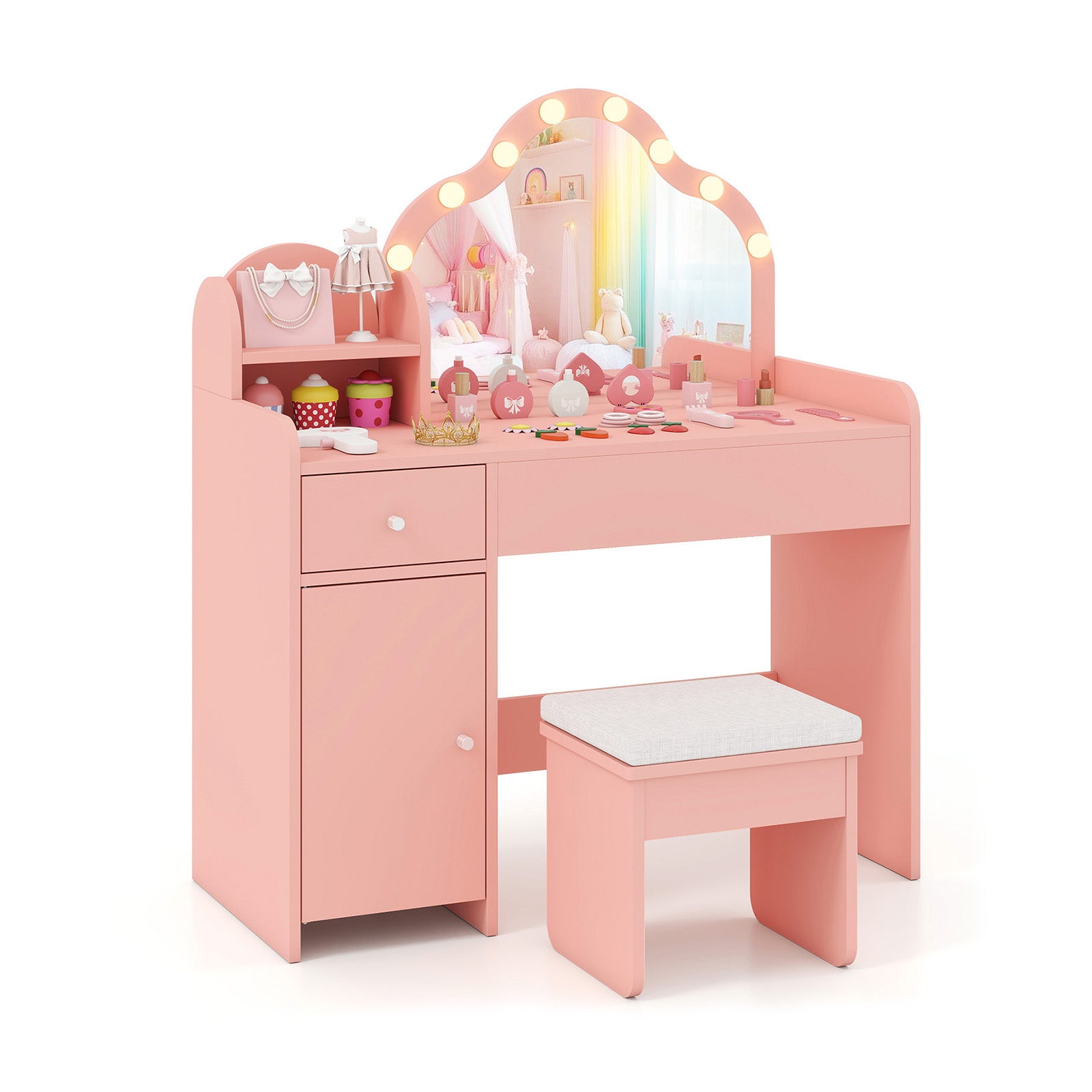 Kids Vanity Desk With Mirror And Lights, Pink Kids Vanities at Gallery Canada