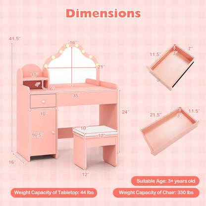 Kids Vanity Desk With Mirror And Lights, Pink Kids Vanities at Gallery Canada